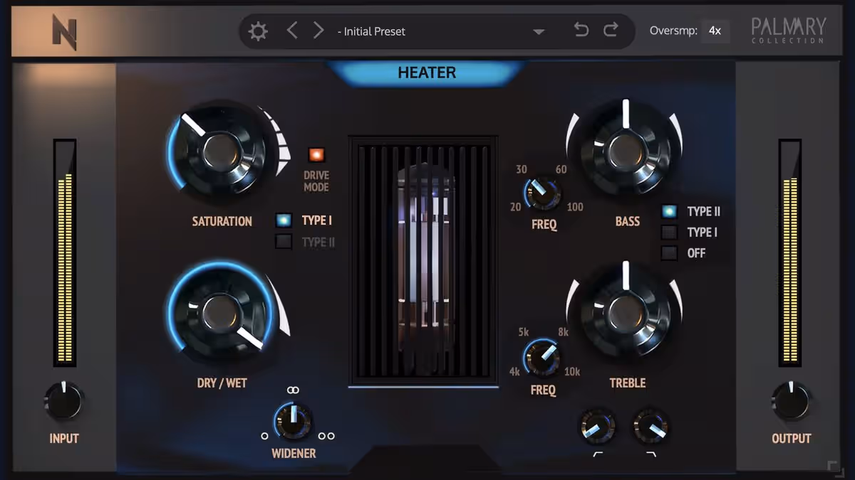 NoiseAsh Heater V2 plugin controls and gain meters