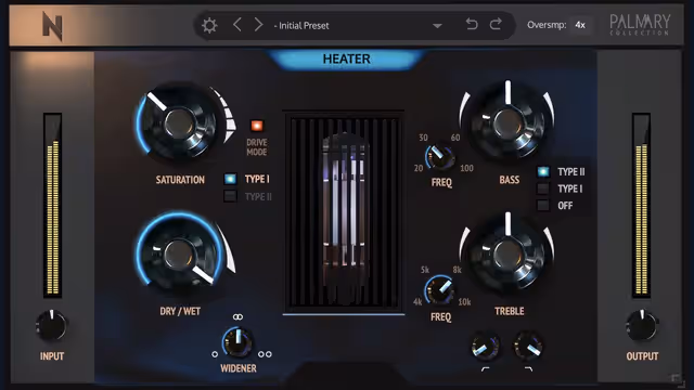 NoiseAsh Heater V2 plugin controls and gain meters